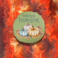 Thanksgiving Friendsgiving Colorful on Green | Round Pillow