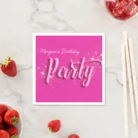 Modern Girly Pink Gold Glitter Birthday Party Napkins