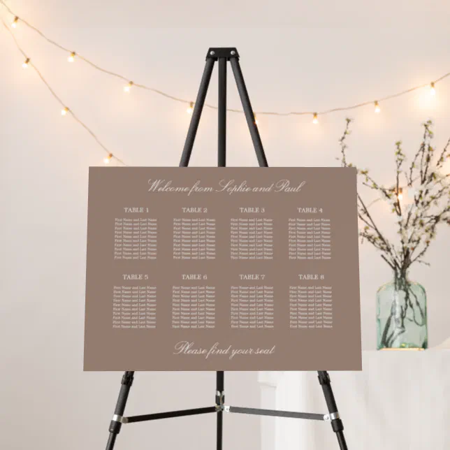 Taupe 8 Table Wedding Seating Chart Foam Board