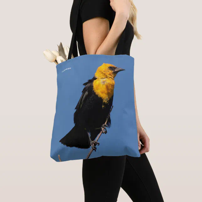 Gorgeous Yellow-Headed Blackbird on a Windy Day Tote Bag