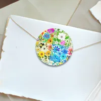 Floral Patchwork Art Watercolor Flowers Classic Round Sticker