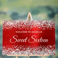 Silver Glitter Red Foil Sweet Sixteen Acrylic Sign