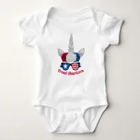 Cute Red White Blue Glitter Unicorn Baby Bodysuit