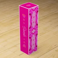 Custom Name Swirly Liquid Art Pink White & Hearts Wine Box