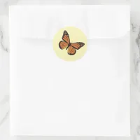 Beautiful Orange & Black Monarch Butterfly Yellow Classic Round Sticker