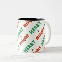 Merry and Bright Festive Red Green White Christmas Two-Tone Coffee Mug