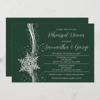 Silver Green Snowflakes Winter Rehearsal Dinner  Invitation