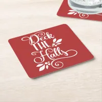 deck the halls Typography Holidays Square Paper Coaster