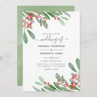 Watercolor Holly Jolly Christmas Wedding Invitation