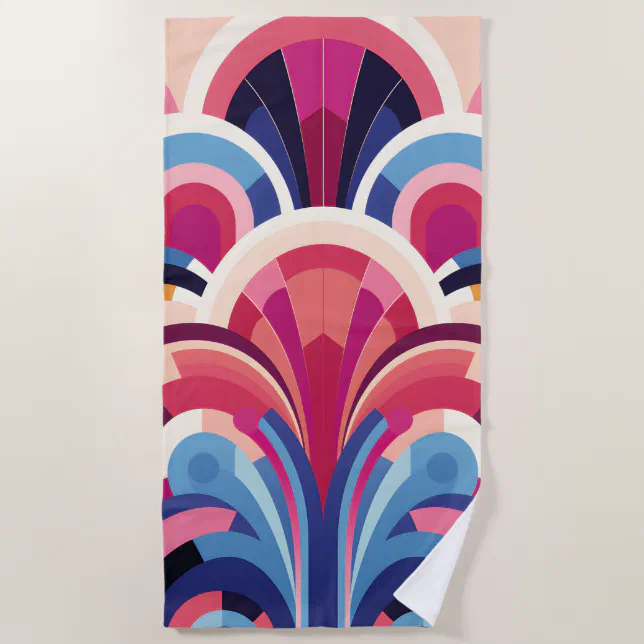 1920 Retro Art Deco Pink, Purple, Blue Modern Beach Towel