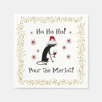 Ho Ho Ho Merlot Funny Cat Christmas Quote Napkins