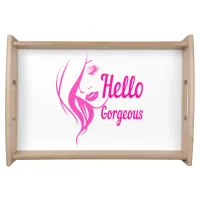 Hello Gorgeous Lovely Lady Face Drawing Typography Serving Tray