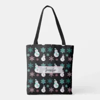 Personalized Snowmen and Snowflakes Christmas Tote Bag