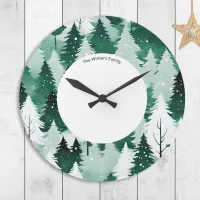 Winter Evergreen Forest Snow Trees Personalized Large Clock