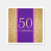 Purple & Glittery 50 & Fabulous 50th Birthday Napkins