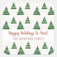 Christmas trees with beads strings pattern  square sticker