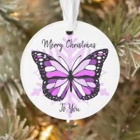 Purple Butterfly on a Snowflake Christmas Ornament