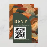 Retro Abstract Earthy Terracotta Orange QR CODE RSVP Card