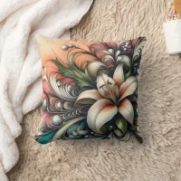 Lily Flower Design With Colorful Abstract Patterns Throw Pillow