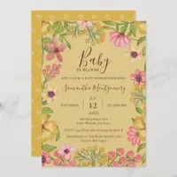 Cute Yellow Baby in Bloom Floral Boho Baby Shower  Invitation