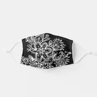 Hand Drawn Black and White Mandala Flowers Doodle Adult Cloth Face Mask