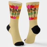 Hula Dancing Girls and Hibiscus Flowers Socks