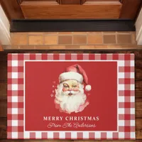 Vintage Santa Red Gingham Personalized Christmas Doormat