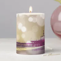 Santa Monica Pier Golden Purple Bokeh Pillar Candle