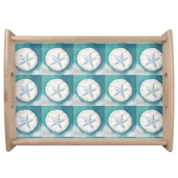 Teal Starfish and Sand Dollar Beachy  Serving Tray