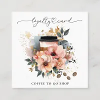 *~* QR Coffee To Go Glitter Heart Rewards Floral Loyalty Card