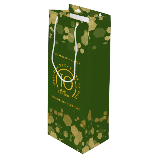 Green & Gold School College Class Reunion Wine Gift Bag