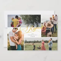 Elegant Rejoice Gold Christmas 4 Photo Collage Holiday Card