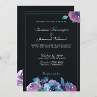 Elegant Moody Purple Watercolor Floral Wedding Invitation