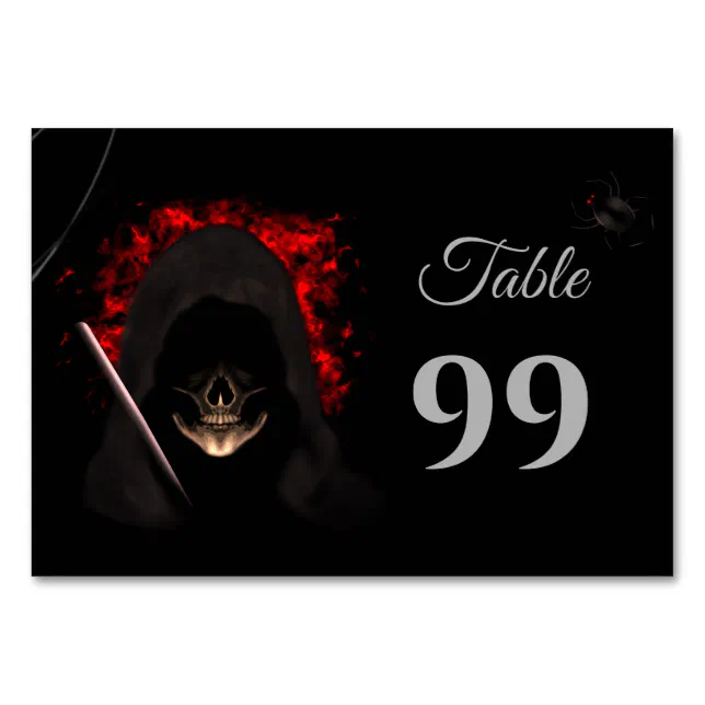 Scary spider red dark moody gothic skull Halloween Table Number