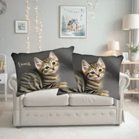 Cute fluffy tabby kitten, personalizable  accent pillow