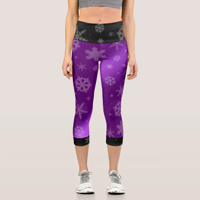 Festive Purple Foil Snowflakes Capri Leggings