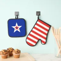 Patriotic Star & Stripes with Optional Text Oven Mitt & Pot Holder Set