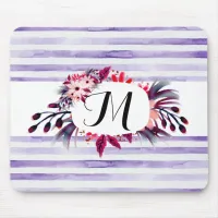 Watercolor Lavender Purple Stripes Floral Frame Mouse Pad