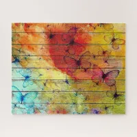 Butterflies on a Colorful Rustic Wood Jigsaw Puzzle