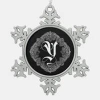 Elegant Goth Initial Y Snowflake Ornament