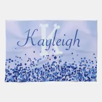 Simple Blue Brushed Metal and Glitter Monogram | Kitchen Towel