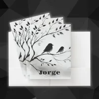 Simple Black and White Birds Perching in Trees |  Pocket Folder