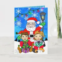 Whimsical Santa and Elves Christmas Card