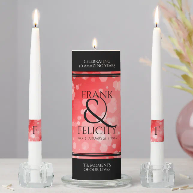 Elegant 40th 80th Ruby Wedding Anniversary Unity Candle Set