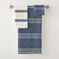 Blue Gold Christmas Pattern#35b ID1009 Bath Towel Set