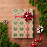 Old-fashioned Green Pine Red Lace Christmas  Wrapping Paper