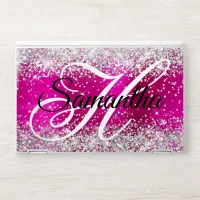 Silver Glitter Hot Pink Foil Fancy Monogram HP Laptop Skin