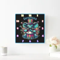 Playful elephant drummer under bright lights square wall clock