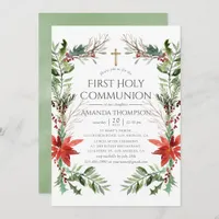 Winter Woodland Christmas First Holy Communion Invitation