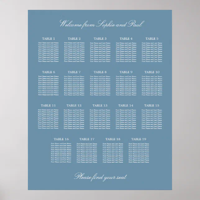 Thumbnail for Dusty Blue 19 Table Wedding Seating Chart Poster